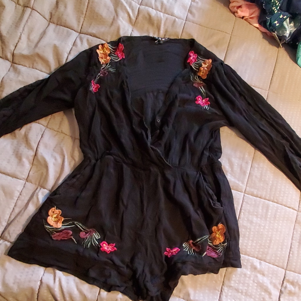 Black Split Arm Romper